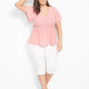 Lane Bryant pink peplum swiss dot top. 14/16